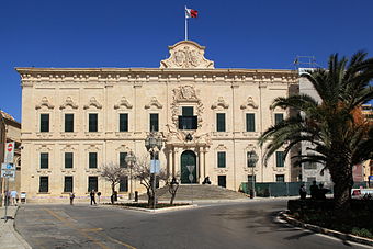 Auberge de Castille in Valletta, an example of 18th-century Baroque architecture built by the Order.