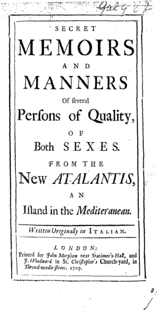 <i>The New Atalantis</i> 1709 novel by Delarivier Manley