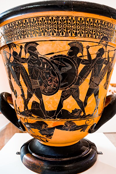 File:Manner of Exekias - ABV 148 9 - fight over the body of Patroklos - frontal chariot - Athens NM 26746 - 04.jpg