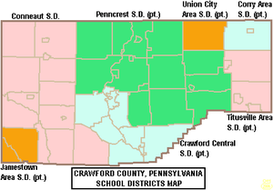 Map of Crawford County, Pennsylvania School Districts Map of Crawford County Pennsylvania School Districts.png