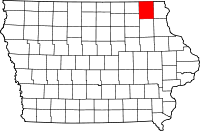 Map of Ajova highlighting Winneshiek County