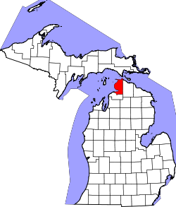 Map of Michigan highlighting Emmet County.svg