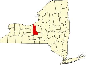 Mapa New Yorku se zvýrazněním Cayuga County