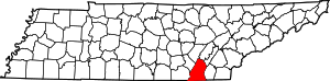 Kort over Tennessee, der fremhæver Hamilton County