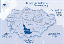 Poloha obce Weimar (Lahn) v rámci spolkovej krajiny Hesensko