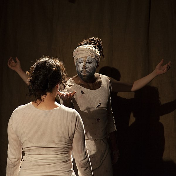 File:Marcus Stewart and Mariana Catalina in Oresteia by Aeschylus, adapted by Ryan Castalia for Stairwell Theater2, 2019.jpg
