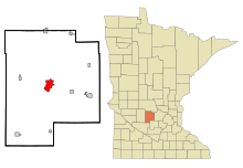 Meeker County Minnesota Beépített és be nem épített területek Litchfield Highlighted.svg