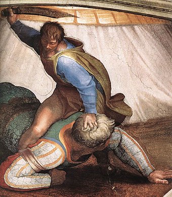 David and Goliath by Michelangelo, on the Sistine Chapel ceiling