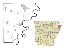 Mississippi County Arkansas Beépített és be nem épített területek Marie Highlighted.svg