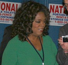 Winfrey attending Obama's election night rally at Grant Park Oprah Winfrey at Obama victory, toilet visit (3005476255) (cropped2).jpg