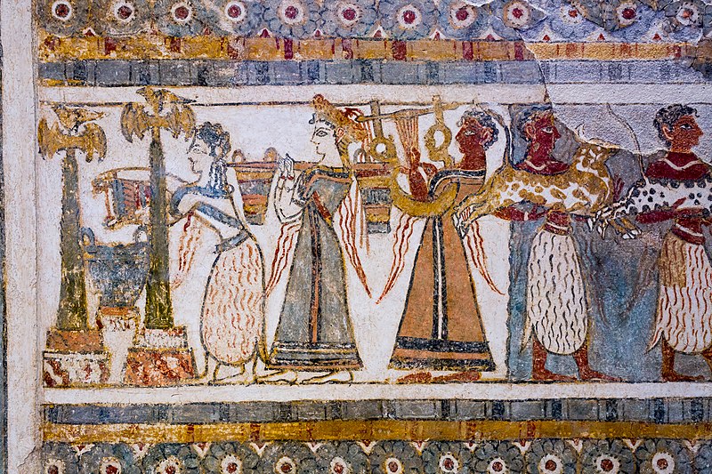 File:Painting on limestone sarcophagus of religious rituals from Hagia Triada - Heraklion AM - 02.jpg