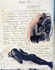 Le Conteur Parle (Louvre manuscript), 1893-97, Louvre Paul Gauguin - Texte manuscrit illustre avec une femme assise - RF 7259, 70.jpg