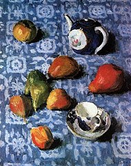 Pears on a Blue Tablecloth by Igor Grabar, 1915.
