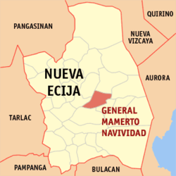 General Mamerto Natividad bilan Nueva Ecija xaritasi ta'kidlangan