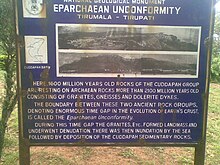 A board in Tirumala hills briefing details of Eparchaean Unconformity