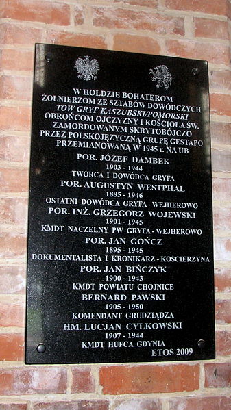 File:Plaque to soldiers of Secret Military Organization "Kashubian Griffin" in Church of St. Bridget in Gdańsk.jpg