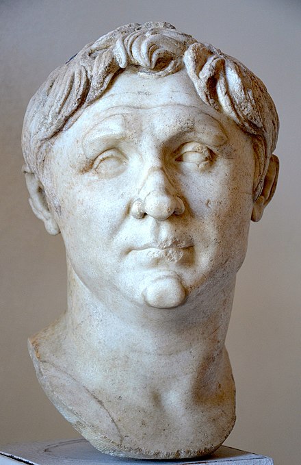 A Roman bust of Pompey the Great made during the reign of Augustus (27 BC – 14 AD), a copy of an original bust from 70 to 60 BC, Venice National Archaeological Museum, Italy