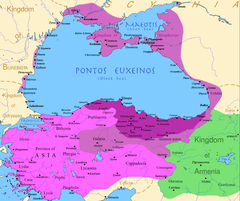 Image 2Kingdom of Pontus before the reign of Mithridates VI (darkest purple), after his conquests (purple), and his conquests in the first Mithridatic wars (pink) (from Ancient Greece)
