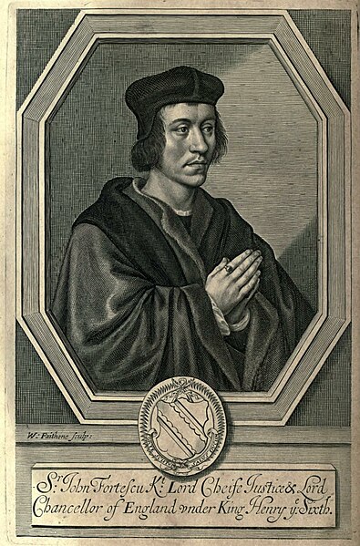 A portrait of Fortescue by William Faithorne published in 1663 inscribed "Sr John Fortescu Kt Lord Cheife Justice & Lord Chancellor of England vnder K