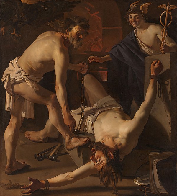 Prometheus Being Chained by Vulcan by Dirck van Baburen