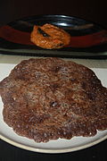Ragi dosa made of ragi flour mixed with small portions of rice and urad dal