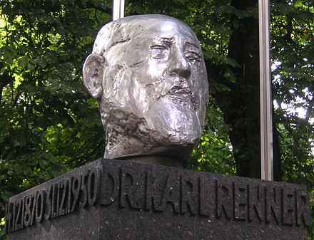 Monument to Karl Renner next to the Austrian Parliament on Ringstraße, Vienna, Austria