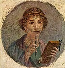 Porträt der sogenannten Sappho, Fresco aus Pompeji, 1. Jahrhundert (Archäologisches Nationalmuseum Neapel)]]