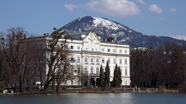 Schloss Leopoldskron, where scenes were filmed representing the lakefront terrace and gardens of the von Trapp villa