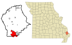 Scott County Missouri Incorporated and Unincorporated areas Sikeston Highlighted.svg
