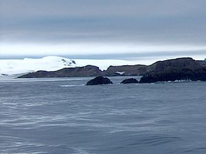 View from the English Strait to the icy Sevtopolis Peak (background)