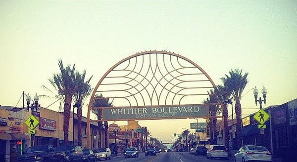 The El Arco arch sign on Whittier Blvd in East Los Angeles; seen in June 2013.