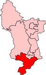 Boundaries of South Derbyshire from 1997 to 2010 SouthDerbyshireConstituency.svg