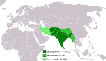 Various definitions of South Asia, including the definition by the United Nations geoscheme which was created for "statistical convenience and does not imply any assumption regarding political or other affiliation of countries or territories." South Asia (ed)update.PNG