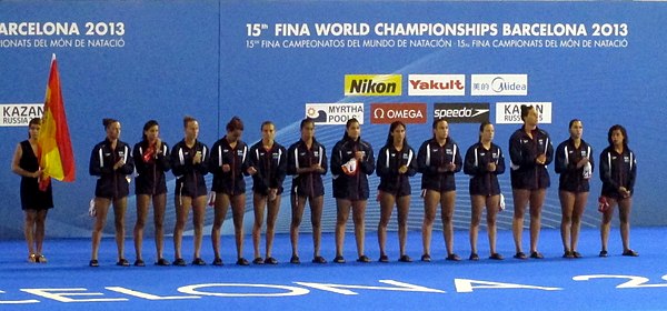 Line-up of the Spain national team at the 2013 World Aquatics Championships in Barcelona.