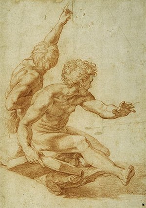 St. Matthew and another apostle, red chalk over stylus, 328 x 232 mm