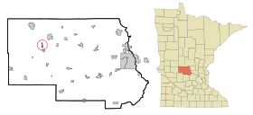 Stearns County Minnesota Incorporated and Unincorporated areas Meire Grove Highlighted.svg