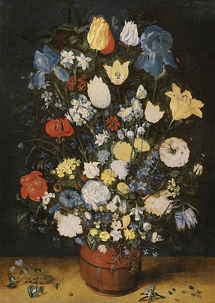 File:Still Life with Irises, Roses, Tulips, Narcissae, Cardamine, Cyclamen, Hyacinths, Calendula, Eranthis and Other Flowers in a Wide-Bottomed Vase on a Ledge.jpg