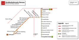 Netwerkkaart van de Tram van Dessau