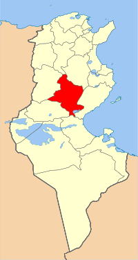 Localização da província de Sidi Bouzid na Tunísia