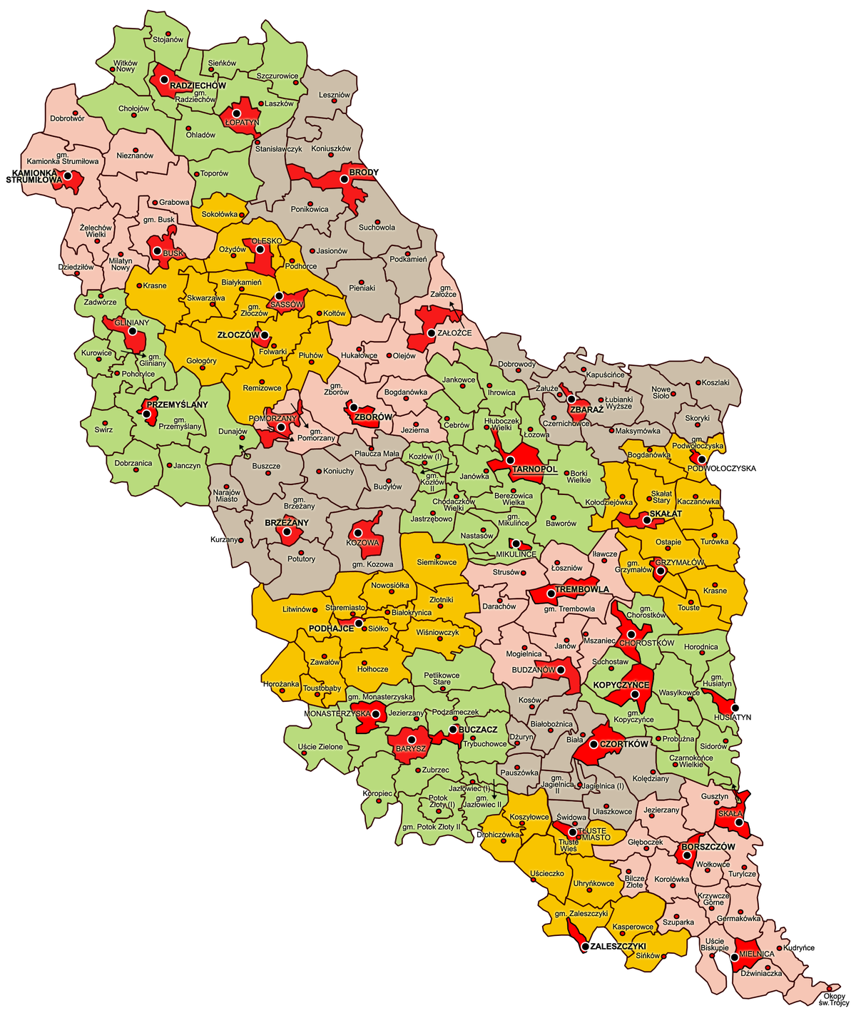 tarnopolskie mapa File:Tarnopol Voivodeship Administrative Map 1938.png   Wikimedia 