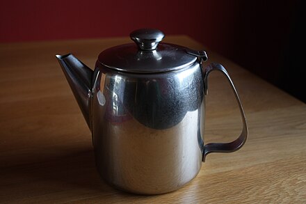 A small metal teapot for a single person from Ireland, this type may also be found in diners, greasy spoons and some restaurants