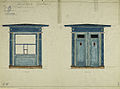 Arkitekttegning fra 1923: Tyrihanskiosk med fargeprøver. Foto: Riksarkivet (Arkivet etter Narvesens kioskkompani)