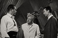 Douglas Kennedy, Ivan Triesault (center), and James Griffith in The Amazing Transparent Man (1960).