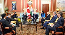 Governor General David Johnston holds an audience with Prime Minister of India Narendra Modi in Rideau Hall's large drawing room, 15 April 2015 The Prime Minister, Shri Narendra Modi meeting the Governor General of Canada, the Right Honourable David Johnston, at Ottawa, Canada on April 15, 2015 (2).jpg