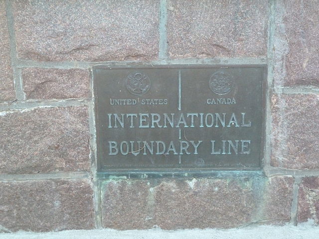 The international boundary plaque on the bridge