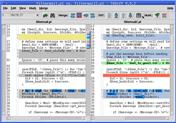 tkdiff uses colors to suggest differences between files and within shared lines. Tkdiff screenshot.png