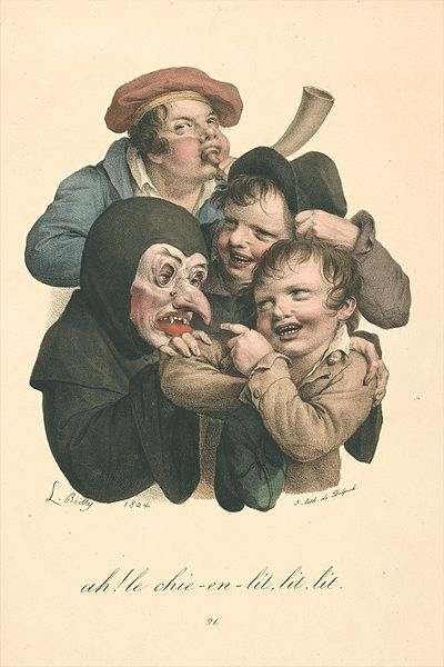 File:Two boys tease a carnival reveller wearing a mask Wellcome L0041638.jpg