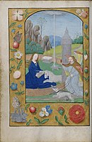 "Hunt of the Unicorn Annunciation" (c. 1500) from a Netherlandish Book of Hours collected by John Pierpont Morgan. For the complicated iconography, see Hortus conclusus