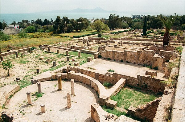 In 698 Abd al-Malik's forces led by Hassan ibn al-Nu'man destroyed Carthage (ruins pictured in 2013), which signaled "the final, irretrievable end" of