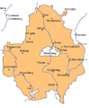 Herrschaftsgebiet der Vögte von Weida, Gera und Plauen um 1350, in der Mitte die Enklave der Herrschaft Elsterberg der Lobdeburger